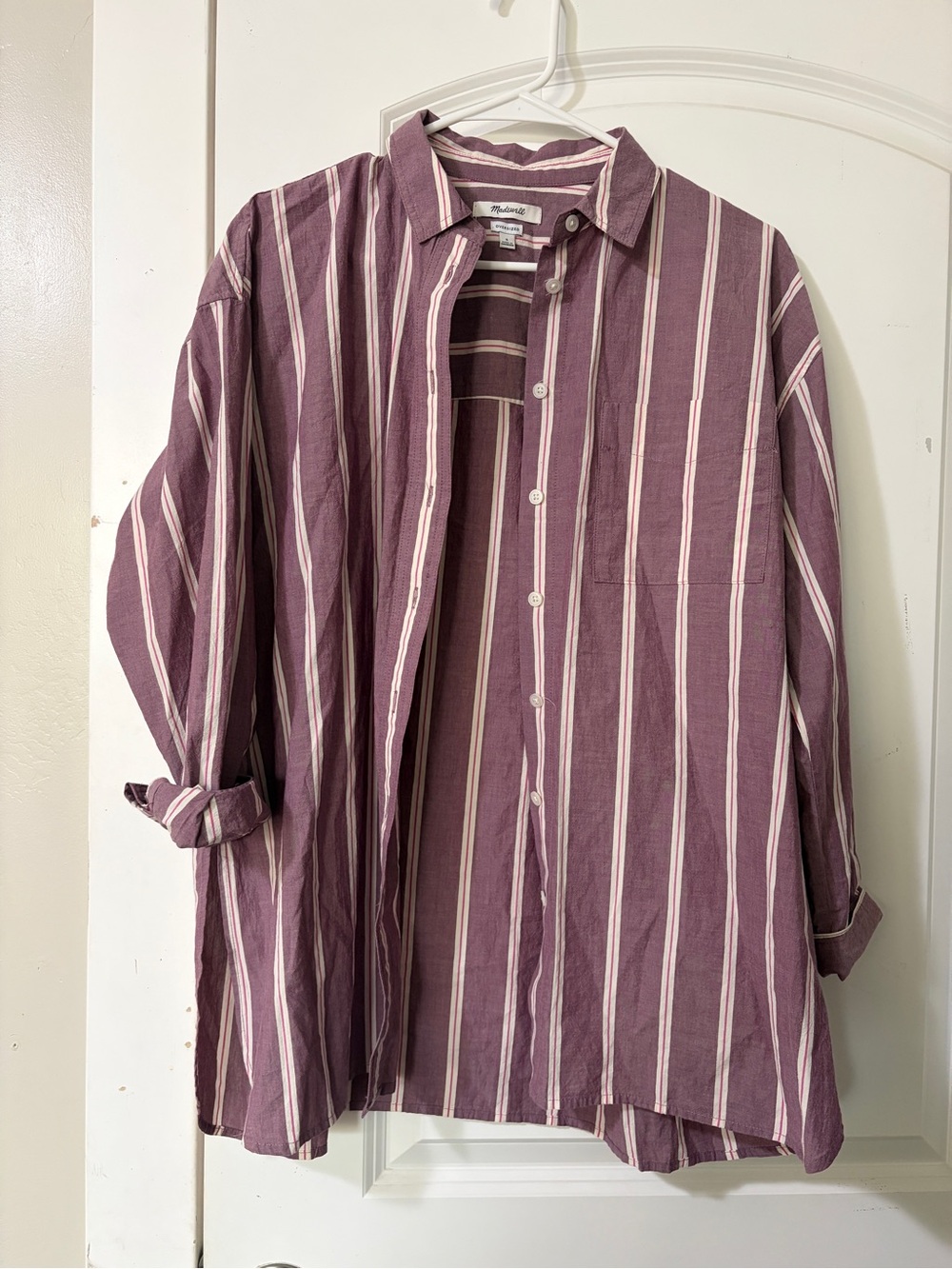 Madewell Striped Button-Up Shirt in dusty purple
